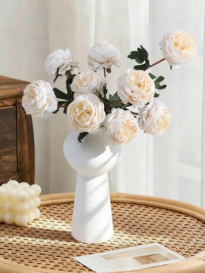 1支/5支/10支 毛边单枝茶玫瑰 36厘米 - 秋白，适合家居装饰、花园装饰、桌面装饰、户外花园插花，人造花，母亲节礼物、闺蜜礼物、生日礼物