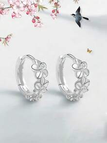 1 Par de Brincos de Argola Floral Doce de Prata Esterlina 925, Brincos Florais Delicados de Design Único e Versátil, Brincos Refrescantes - flores - Visão 6