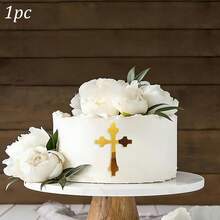 3pcs/1pc Gold Acrylic Baptism Cross Cake Topper, Suitable For Birthday Party, Communion, Wedding, Baby Shower And Other Occasions - Gold - View 14