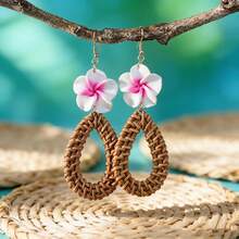 1 Pair Bohemian Style Rattan & Soft Ceramic Flower Earrings, Suitable For Women's Vacation And Music Festival Wear - Multicolor - View 19
