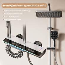 Juego de ducha de alta presión de 12 pulgadas | Pantalla digital de temperatura y teclas de piano | Grifo de ducha para el hogar con rociador de mano - Multicolor - Ver 13