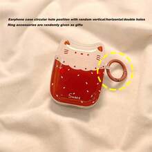 1 Set Estuche inalámbrico Bluetooth para auriculares con diseño lindo de gato y fresa para AirPods 4/Pro 3 - Multicolor - Ver 6