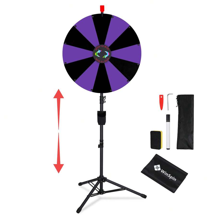 WinSpin 24" Pop Up Displays Spinning Prize Wheel Adjustable Height DIY Modular Spin Doodle Game For Events - Black & Purple - View 1