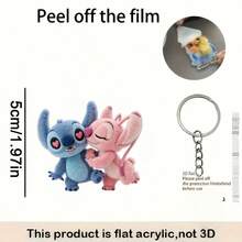Móc khóa acrylic 2D phẳng hình Thiên thần Stitch, 1 chiếc, quà tặng trang trí ngày lễ, móc chìa khóa xe hơi, phụ kiện ba lô và ví, đồ trang trí 2D phẳng chính thức, có hình nhân vật biểu tượng, vật dụng không thể thiếu cho người hâm mộ phim, thích hợp cho xe hơi, túi xách, ô tô, cây thông Noel, Ngày Valentine và sinh nhật, thiết kế móc khóa vui nhộn | Acrylic 2D phẳng - Nhiều màu - Xem 4