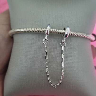 Trava Segurança com corrente para Pulseira De Berloques Banhada A Prata