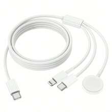 1pc Watch Charging Cable, Compatible With USB/Type-C To Watch Wireless Charger + Type-C + Lightning Charging Cable, Compatible With IPhone/ SE/S9/S8/S10/S11/SE 3/Ultra 3, - White - View 1