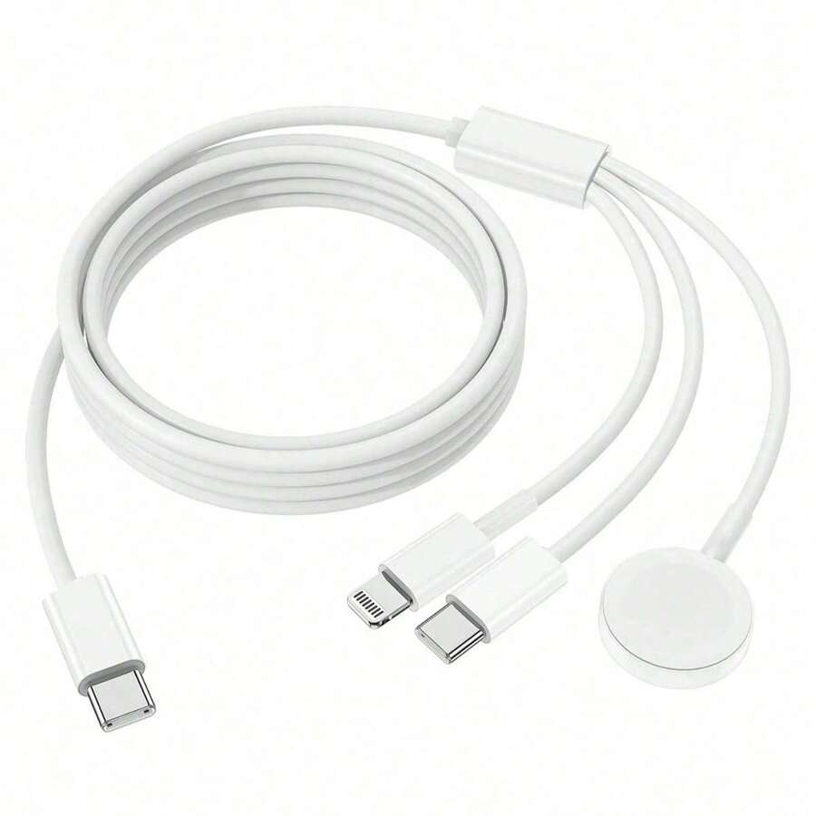 1pc Watch Charging Cable, Compatible With USB/Type-C To Watch Wireless Charger + Type-C + Lightning Charging Cable, Compatible With IPhone/ SE/S9/S8/S10/S11/SE 3/Ultra 3, - White - View 1