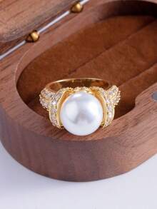 1pc Elegant Vintage Ring Featuring Imitation Pearls And Detailed Design,Perfect As A Gift For Women On Special Occasions Like Weddings,Banquets,Vacations,Parties,Or Anniversaries,Valentine's Day Gifts(No Box) - Gold - View 6