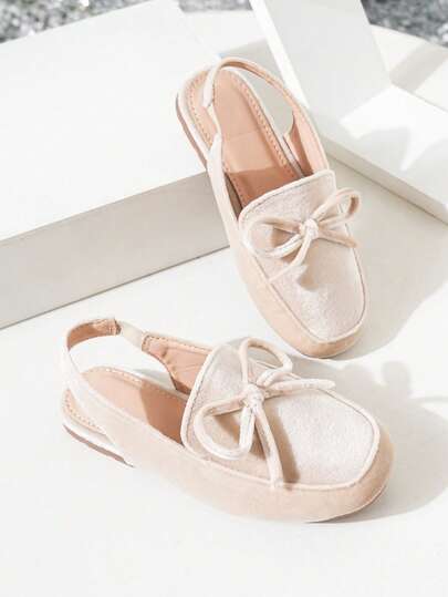 1 Pair Girls' Sweet Bow Decor Flat Comfortable Closed Toe Princess Sandals, Suitable For Spring & Summer