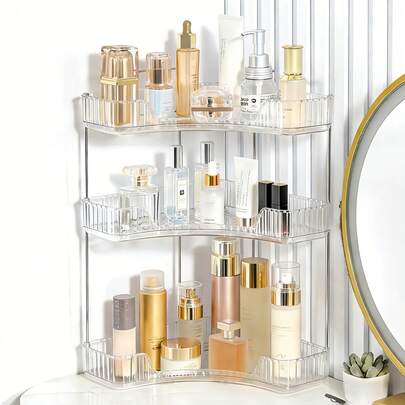 2/3 Tier Bathroom Cabinet Countertop Storage Box, Multi-Functional Corner Bathroom Storage Rack, Cosmetic Organizer Box, Perfume & Makeup Tray, Kitchen Spice Rack - Made Of PET Material