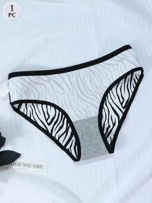 1件装女士纯棉豹纹印花三角内裤，柔软透气，女士内衣 - 黑與白 - 查看 5