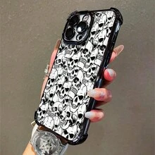 1 Stück, Vollbildschädelmuster, einfache stilvolle quadratische Handyhülle für iPhone 11/12/13/14/15/17/Air/Pro/Plus/Pro Max und Galaxy S22/S223/S84/S25/Ultra/FE/EDGE. Geeignet als Geschenk für Freunde oder Valentinstagsgeschenke. - Verschiedenfarbig - Übersicht 3