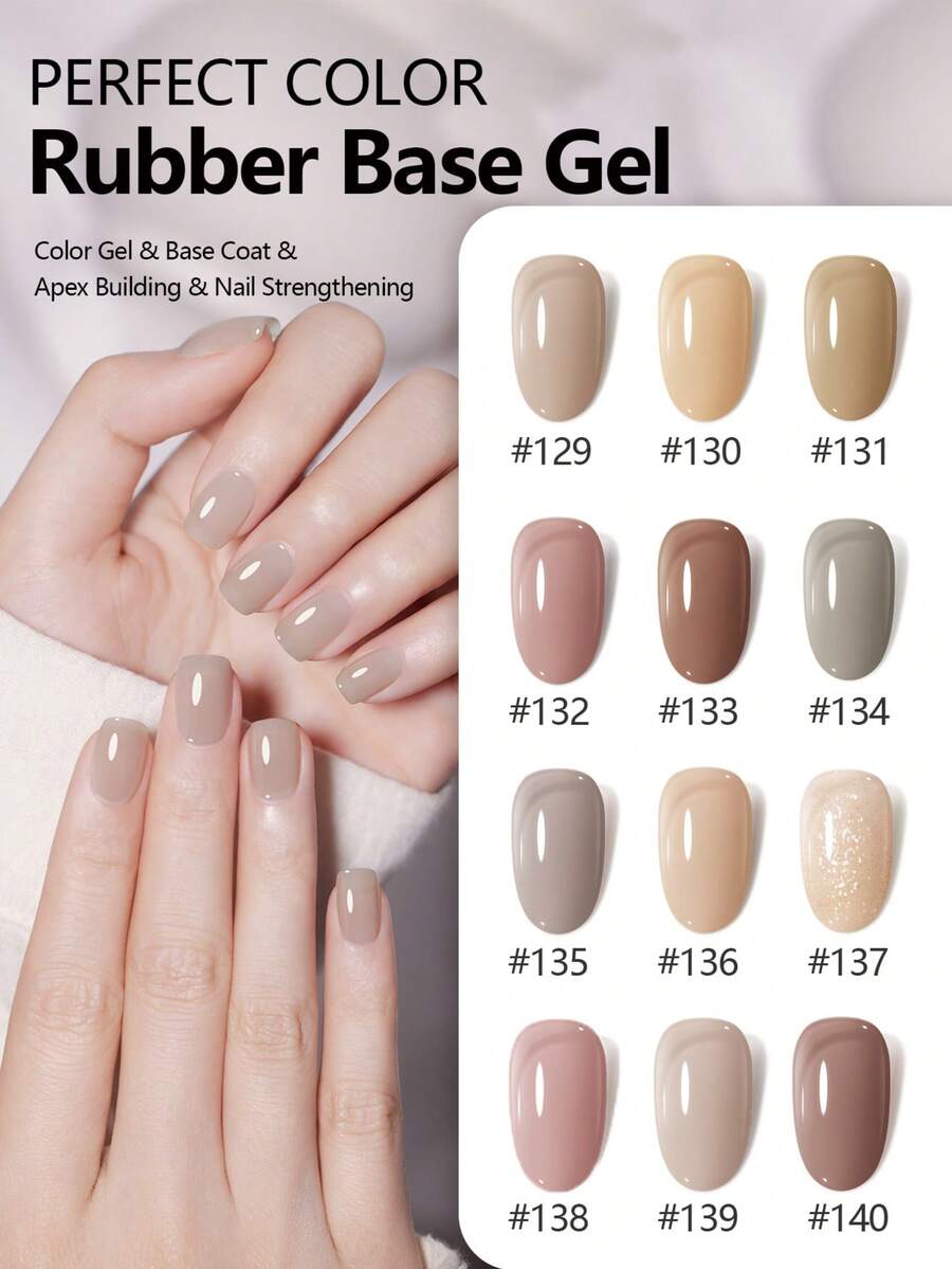 12 Colors 12ml Rubber Base Gel Nail Polish, Nude Pink Rubber Base Gel Nail Polish, Concealer Color Gel Nail Polish, Semi-Permanent UV Gel, Glitter Gel Nail Polish, Nail Polish Remover, UV Gel Nail Polish, Salon Recommended Perfect Colors - Multicolor - View 1