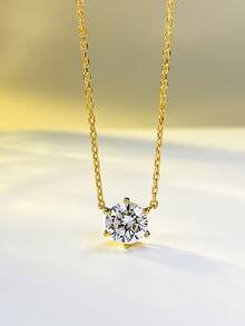 1件S925纯银极简主义立方氧化锆圆形吊坠项链，百搭精致女士颈链 - 圓形 - 查看 12