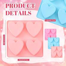 3 Pcs Heart Shaped Silicone Molds Nonstick Heart Chocolate Muffin Molds For Galentine Valentine's Day Candy, Brownies, Tartlets, Soaps, Pudding, Dessert BaFKing(Small,4 Holes,Pink,Blue) - 粉紅色小號 - 查看 3