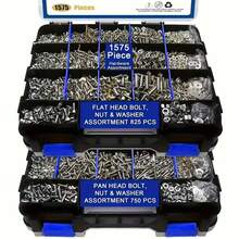 1575Pcs Heavy Duty Stainless Steel Hardware Kit - Pan/Flat Head Bolts With Nuts Washers & Organizer Box - Blue - View 1