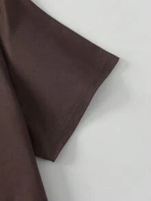 字母和人脸印花休闲大码圆领短袖T恤，适合夏季度假、母亲节礼物、日常穿着、外出、节日、海滩、派对、生日、聚会、学校、音乐节、假期、通勤、健身、春季上衣、女士夏季服装、女士度假服装、海滩服装、度假服装 - 咖啡棕 - 查看 3