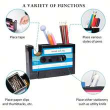 1pc Multifunctional Pen Holder, Creative Retro Cassette Tape Shaped Desk Organizer - one-size - View 3