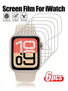 6Pcs Watch Hydrogel Film, Compatible With Apple Watch 49mm/44mm/40mm, 45mm/41mm Full Screen Protective Film, 38mm/42mm/46mm Hydrogel Film, Ultra Series/9/8 Protective Sticker, 7/6/5/4/3/2/1/SE/11/10, No Bubbles, No Fingerprints, HD Protective Film, Watch Accessories - Clear - View 1