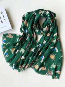 1pc Cute Cat Pattern Fashionable Unique Versatile Beach Party Travel Lightweight Scarf/Shawl For Women, Spring/Summer New Arrival - Green - View 9