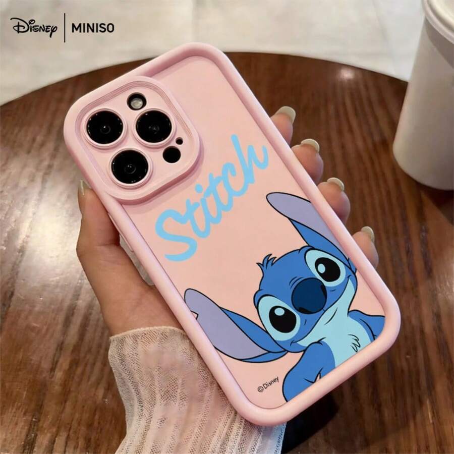 Miniso Disney Stitch Pattern IPhone Case, IPhone 17/17 Pro/17 Pro Max/17 Air/16/15/14/13/12/11/X Series, Iphone 17 Pro Max Case, Iphone 17 Pro Case, Iphone 17 Case, Stocking Stuffers, The Girlfriend, The Chosen, Early Fall Fashion - Pink - View 1