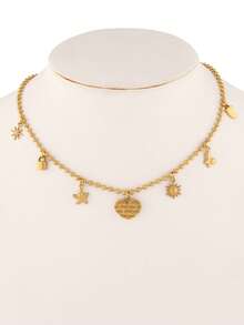 1件装不锈钢心形吊坠项链 时尚迷你锁头太阳吊坠项链 珠链项链 女士饰品 - 項鍊 - 查看 3