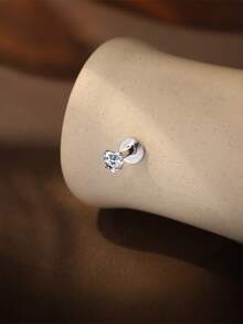 1Pc 925 Sterling Silver Moissanite Classic Geometric Elements Stud Earring Flat Back Cartilage Helix Piercing Hypoallergenic Pure Silver Suitable For Women'S Daily Wear,Wedding,Parties, And Banquet Occasions - Silver - View 2