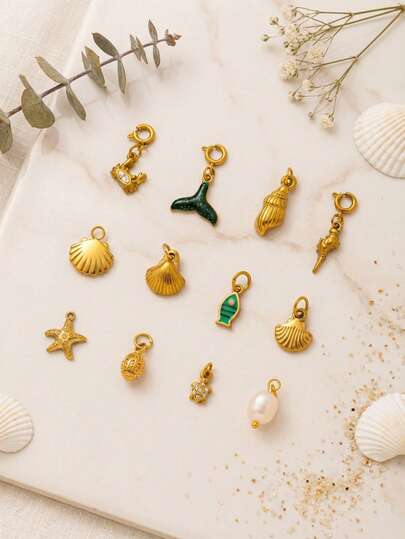 1 chiếc mặt dây chuyền hình ốc xà cừ/cá/cua nhỏ bằng thép không gỉ thời trang, đính đá Zirconia, mạ vàng 18K, chống thấm nước và phai màu, phụ kiện trang sức DIY, phụ kiện dây chuyền, phụ kiện vòng tay, phụ kiện bông tai, phụ kiện móc khóa, phụ kiện túi xách, phụ kiện trang sức nữ, phụ kiện ví, mặt dây chuyền nhỏ bằng thép không gỉ, quà tặng.