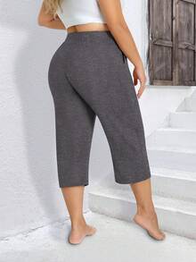 3-Pack Women's Plus Size Capri Sweatpants - Loose Cropped Yoga Lounge Pajama Pants With Pockets, Summer Casual Comfort - Xám nhạt + xám đậm + đen - Xem 9