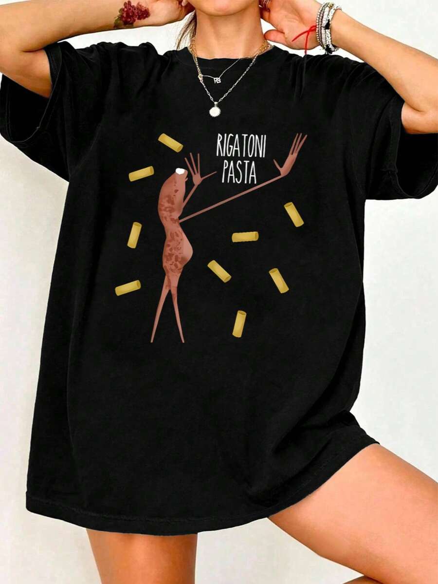 Áo thun nữ mùa hè cỡ lớn in chữ ngộ nghĩnh, kiểu dáng đơn giản, rộng rãi, cổ tròn, tay ngắn, màu đen. - màu đen - Xem 1