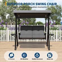 Columpio para 2 Personas con Toldo Ajustable - Cojines Extraíbles, Marco Resistente y Portavasos Integrado - Perfecto para Relajarse en Terraza, Balcón o Jardín - gris - Ver 3