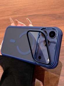 Luxury Lens Frame Magnetic Phone Case, Compatible With IPhone 17 Pro Max/17/16/15/14 Plus/13/12 Pro Max/11, Supports Wireless Charging, Shock-Resistant Armor Frame Transparent Protective Cover With Lens Glass - Màu xanh lam - Xem 3