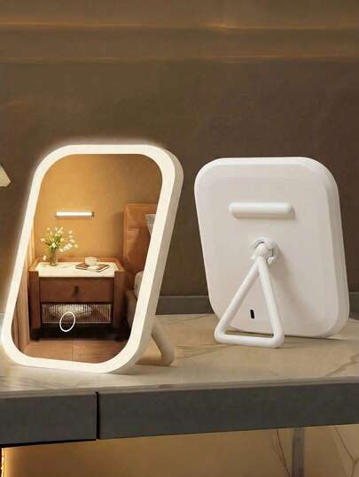 LED化妆镜，带灯化妆镜，3种灯光模式，触控操作，便携式支架，可折叠收纳，旅行化妆镜，带灯梳妆镜，可充电便携式LED化妆镜——非常适合日常化妆、旅行、宿舍、办公桌、车载、小户型公寓、卧室梳妆台、酒店住宿、商务旅行、露营、节日等场合，也是送给女性的圣诞礼物。