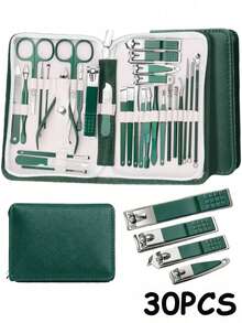 7/10/12/18/30pcs Manicure Set, Includes Nail Clippers, Nail Scissors, Ingrown Toenail Trimmer, Nail File And Nail Clipper, Unisex Grooming Tools (Dark Green) - Dark Green - View 12