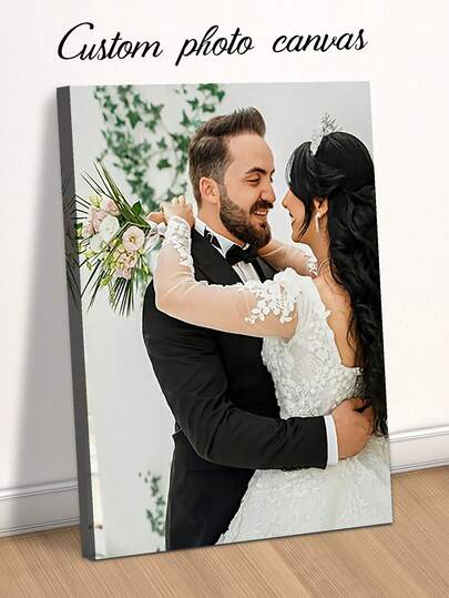 Custom Wedding Photo Canvas Print With Solid Wood Frame - Personalized Upload Your Own Picture Suitable For Wedding Pictures, Showers, - Upload Your Own Picture For Wall Decor, Hook Installation, Multiple Sizes Available