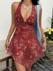 HoloChill Women's Sexy Backless Sleeveless Midi Slip Dress, Asymmetric Hem And Tassel Details, Elegant Stretchy Summer Dress, Suitable For Summer, Holidays, Elegant Parties, Beach, Weddings, Birthdays, Casual Occasions - Burgundy - View 4