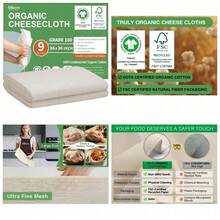 Reusable Unbleached Organic Cotton Cheesecloth  Certified Grade 100 Fine Mesh Fabric With Closed Edges 36x36 Inch For Straining Cooking Crafts 9 Sq Ft - 1 - View 5