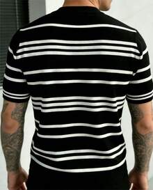 GRDR 男士条纹休闲时尚百搭针织短袖T恤 - 黑色 - 查看 4
