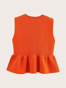 Ruffled Sleeveless Knit Top, Spring/Summer - Orange - View 2