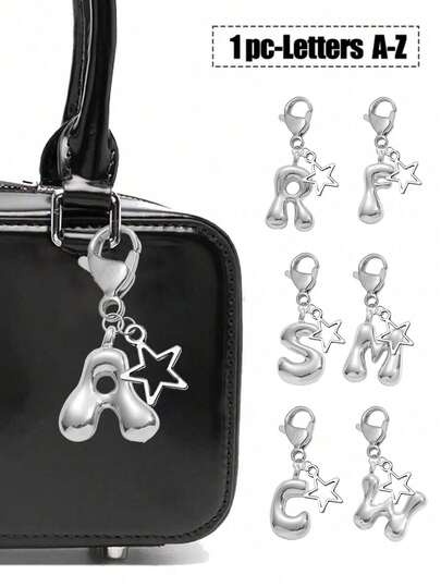 Bubble Cute Bag Pendant -Paired With Hollowed Out Star Accessories, Shining Letters A-Z, Shiny Alloy Bag And Backpack Pendant - Perfect Gift For Birthdays And Special Occasions, Headphone Pendant, Keychain Ring Bag Backpack Pendant, Car Pendant Women And Girls Gifts, Wallet And Handbag Accessories. Mother's Day Gifts, Valentine's Day Gifts