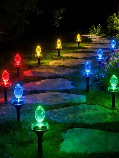 10/20 LED Solar Outdoor Garden Light, Olive Shape, Lawn Light, 8 Lighting Modes, Solar Powered, Outdoor Waterproof, Suitable For Lawns, Patios, Gardens, Walkways, Poolside, Landscape Lighting, Christmas Decoration Lights (Warm White/White/Multi-Color)