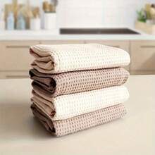 4 piezas Juego de paños a cuadros modernos de estilo waffle - Solo lavar a mano, toalla de cocina cuadrada con ojal para colgar, de unicolor y alta absorbencia, adecuado para platos y encimeras, surtido - Multicolor - Ver 3