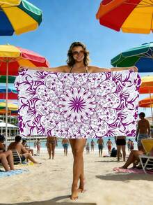 1pc Ultra-Fine Fiber Beach Towel, Purple Patterned Mandala Style Beach Towel, Soft, Sand Proof, Quick Drying - Suitable For Use On Beaches, Swimming Pools, And Camping - Type B - View 5