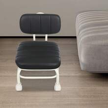 Modern Backrest Stool With Wheels, 4 Rolling Swivel Stools With Back Support For Adults - Adjustable Seat Stool, Soft PU Cushioned Stool For Home Office Kitchen, Gray Black Blue Options (440lb Capacity) - Black - View 9