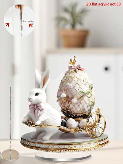 2D Flat A Charming Rabbit And Easter Egg Acrylic 2D Flat Art Decoration Style, Featuring A Transparent And Clear Easter Bunny And Egg Tabletop Decor, No Power Required, Suitable For Birthdays, Graduations, And Festive Celebrations.