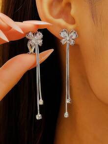 Luxury Zirconia Butterfly Tassel Drop Earrings For Women Ear Clip Earring Girls No Piercing Statement Earring Wedding Jewelry Gift - Butterfly Tassel Ear Clips - View 7