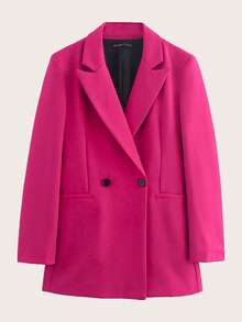 Blazer de manga larga de doble botonadura de unicolor para primavera y otoño - Rosa Fucsia - Ver 7