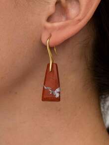 Geometric Natural Stone Earrings, Fashionable Trapezoid Shaped Rose Quartz, Green Aventurine & Tiger's Eye Dangle Earrings, Gold-Plated Elegant Jewelry - Multicolor - View 5