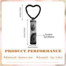 1pc Personalized Fashion Couple Keychain, Customized Eye Photo Heart-Shaped Keychain, Customized Carved Stainless Steel Key, Fashionable, Simple, Unique, Customized Valentine's Day, Anniversary, Birthday Creative Gift - Multicolor - View 7