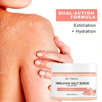 Tẩy da chết toàn thân bằng muối Himalaya DR.YIMAN - 2 trong 1: Tẩy tế bào chết & Dưỡng ẩm, Hương vải, Nhẹ nhàng làm mịn da thô ráp & khô, Làm sạch sâu, Dành cho cả nam và nữ, 300g | Trải nghiệm tắm thư giãn như ở spa